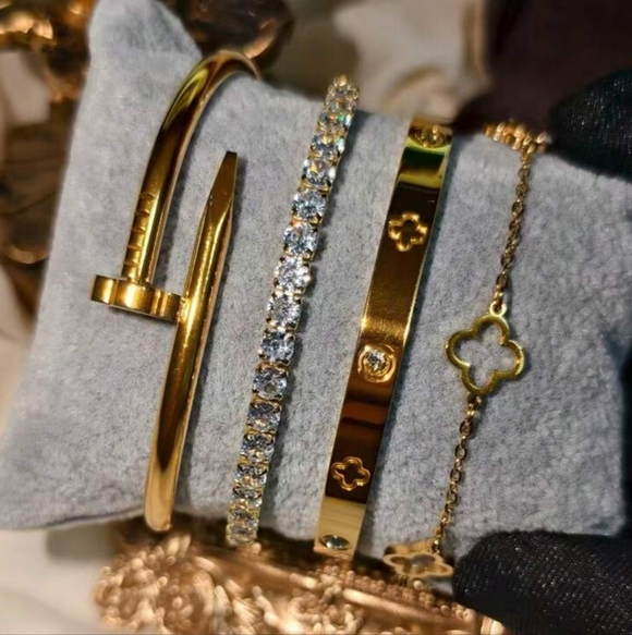 Jewelry - Gold Plated Stainless Steel Bracelet Set Wrist Stack Fashion Jewlery Tennis